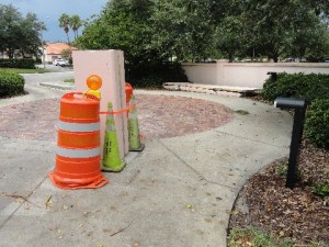 Pieces of 'the wall' remained at the site this afternoon on the Historic Side of The Villages. (Photo courtesy Neil Garcia)