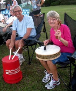 Jonathan and Gloria Joel were first-time drummers on Friday.