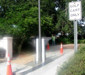 Installation of a card-access gate has begun off Paradise Drive on the Historic Side of The Villages.