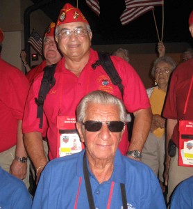 Sam DiPetro (in blue shirt) and Joel Shelko are welcomed home Sept. 8 after a Villages Honor Flight trip.