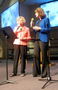 Margo Smith, left, and Holly Watson perform for the crowd at Fairview Christian Church.