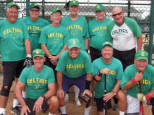Celtics team- Front- Bill Oar, Bob Salera, Frank Ilchisin, pitcher Bill Bonk