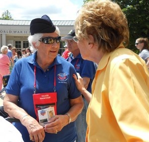 Edna Solsvig, left, is greeted by Elizabeth Dole on Honor Flight in June.