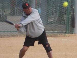 Giants’ Gordie Lewis tags one of three hits on thee day.