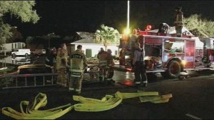 Firefighters were on the scene of the fire which erupted Thursday night at Vic's Embers restaurant in Leesburg. (Image courtesy WFTV Orlando.)