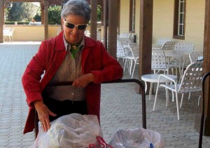 Mikki Blumberg oversees the roundup of bags of pajamas in last year's drive.