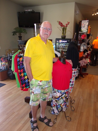 Robert Cochran of Liberty Park displays his "Loudmouth" shorts, which he purchased at Tree Tops Golf. 