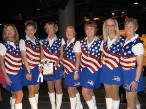 Prime Time Twirlers, from left, Nancy Fair, Kathleen Kennedy, Captain Elin Jones, Peggy Walsh, Jan Runyon, Sandy Plano, and Linda Schelling show off their award. 