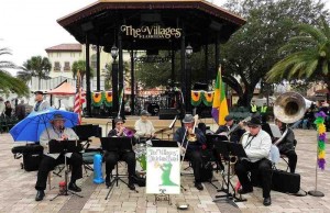 The Villages Dixieland Band performs during Mardi Gras at Spanish Springs Town Square. (Ron Clark photo)