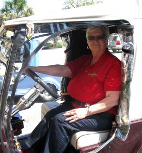 Deb Moffat recently had seatbelts installed in the front seat of her golf cart.
