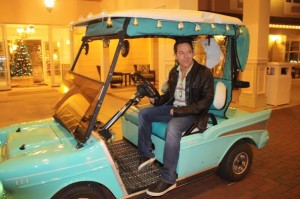 Greg Gutfeld in Don and Leslie Kaiser's golf cart during a previous visit to The Villages.  