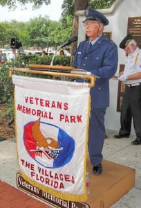 Capt. Dale Barsness speaks at Memorial Day services at Veterans Memorial Park.