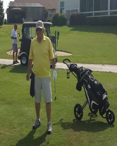 Charlie Blor heads for the tee.