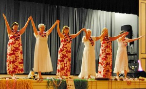Deutscher Club members loved when the Friends of Hula dance troupe, garbed in red, white and blue, danced to America the Beautiful.