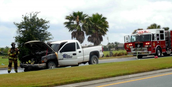 The Villages Public Safety Department extinguished a fire in the engine of a truck at noon Thursday on CR 466A. 