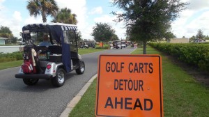 Signage is in place on the golf cart path near Colony Cottage Recreation Center.