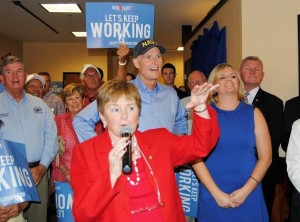 State Rep. Marlene O'Toole speaks at the opening of Gov. Rick Scott's campaign office.