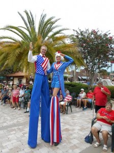 The Stiltwalkers were dressed in patriotic colors.