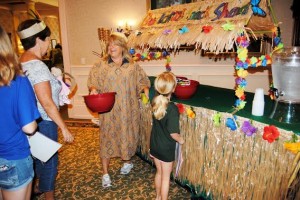 Rec Supervisor Michele O'Donnell, handed out juice boxes and healthy munchies from a straw-covered Buckaroo Snack Shack.
