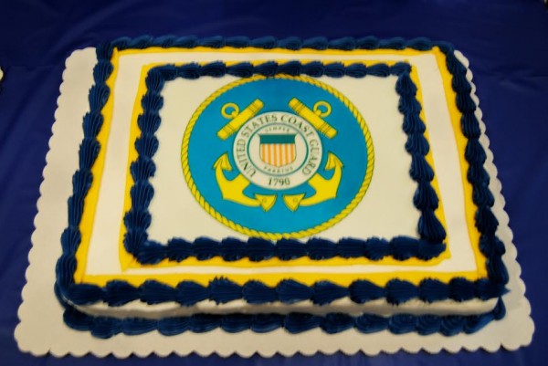A cake complete with the Coast Guard emblem was served.