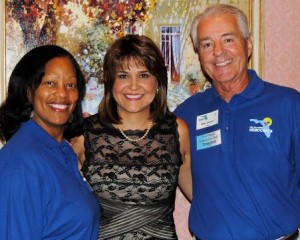 Democratic Club VP Vera Johnson, left, and president, Bob Janson, hosted Annette Taddeo.