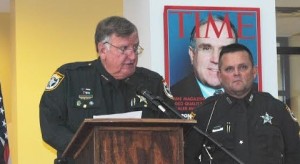 Sheriff Bill Farmer speaks during Thursday's Red, White and Blue banquet.