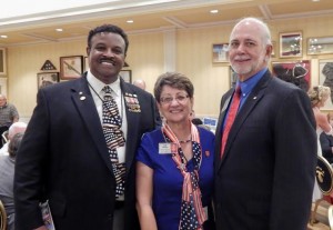 Col. Harry Lumpkin (U.S. Army. Ret.), District Governor Jo Weber, and Rotarian Barry Rassin from E. Nassau, Bahamas.