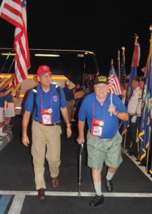 Most of the Honor Flight veterans walked gingerly off their bus after a long day of travel.