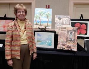 Judy Kimmel displayed a group of textured paintings and travel collage themes.