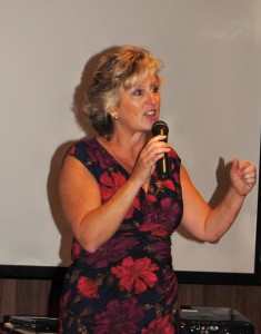 Leslie Dougher speaks to Villages Republicans on Thursday night.