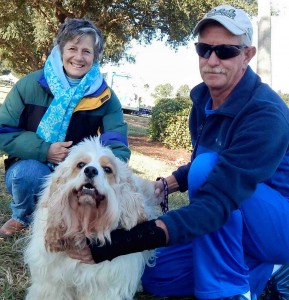  Summerfield Vendor Ann Ward posed with Mark Hollenbeck from Belleview, and 'Marley.' 