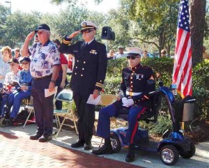 Chaplain Don Goddard, Cmdr. Fran Pagliarulo (USN Ret.) and Sgt. Kevin St. Amant (USMC Ret.), from left.