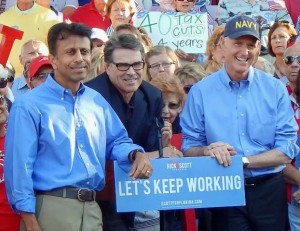 Bobby Jindal, Rick Perry and Rick Scott, from left.