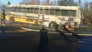 Thirty-eight children escaped injury when this school bus caught fire on Interstate 4.