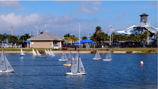 Sailboats out on the water at the Naples EC-12 Regatta.