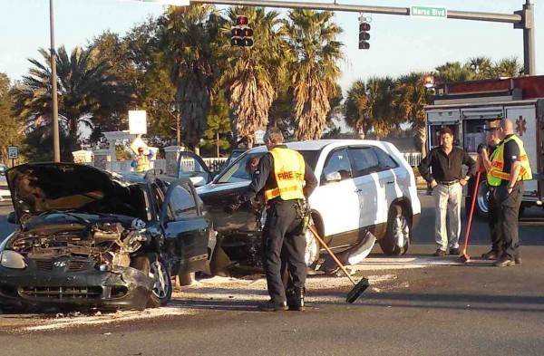 Two cars collided shortly ater 5 p.m. Wednesday on County Road 466A at Morse Boulevard.