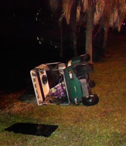 This overturned golf cart was discovered Sunday by Lady Lake police.