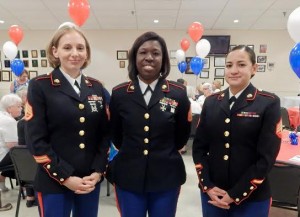 Active-duty Marines, Jennifer Bock, Shala Boyd and Elizabeth R​ubio, attended the American Legion Auxiliary luncheon.
