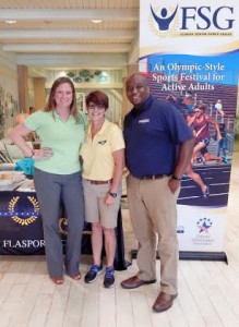Lisa Parkyn from The Villages chatted with Sarah Kirschberg and Mike Washington, Florida Senior Games event managers.