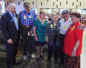 Ed Zieglerof Temple Shalom; Dutch rescuer Hank van de Berkt, Bracha and camp survivor, Miriam Apfel, U.S. Army Liberator Irving Locker, and Helene Ziegler.