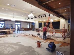 Ceiling, carpentry and floor builders are all working at a brisk pace in the Rohan theater space.