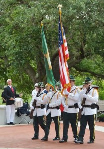 The Sumter County Sheriff's Honor Guard presented the colors. Also shown is drummer, Jerry Peacock.