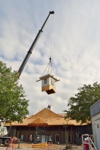 The cupola was slowly lifted to roof level.