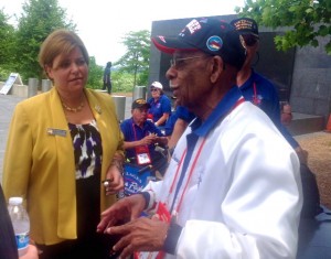 Tuskegee Airman Daniel Keel, 92, right, meets with Air Force Undersecretary Heidi H. Grant at the U.S. Air Force Memorial.