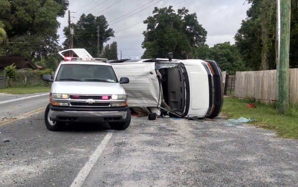 Eight people were injured when their van rolled over early this morning in Marion County.