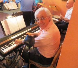Hector Garrido on keyboards with drummer Bruce Miller.