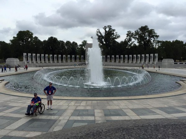 A veteran and Guardian at the National World War II Memorial.