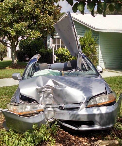 Firefighters had to cut the roof off of this car after an accident on the Historic Side of The Villages.