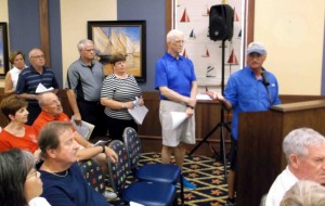 Residents of CDD 8 lined up at the podium to express their views on side striping.