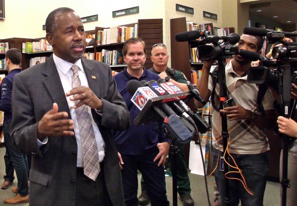Ben Carson fields questions from the media.